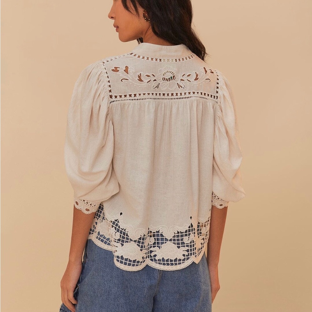 FARM Rio Romantic Richelieu Puffed Sleeve Blouse - Picture 7 of 16